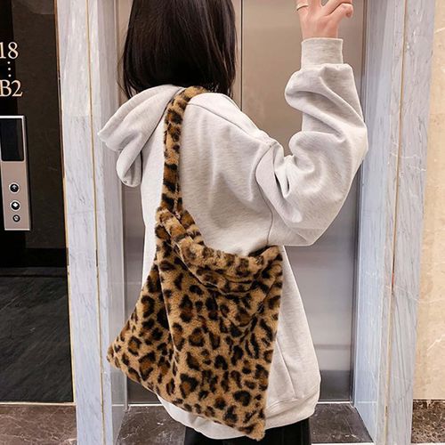 Fluffy animal print tote bag sale