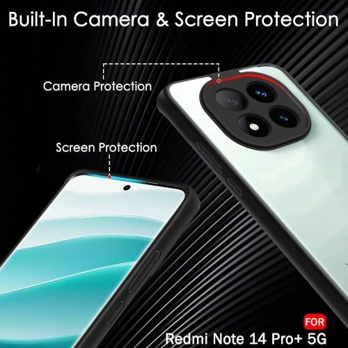 product_image_name-Generic-Redmi Note 14 Pro+ 5G Clear TM Anti Fall Shockproof Case Full Protection Cover with Camera Shied, Transparent With Black Frame-3