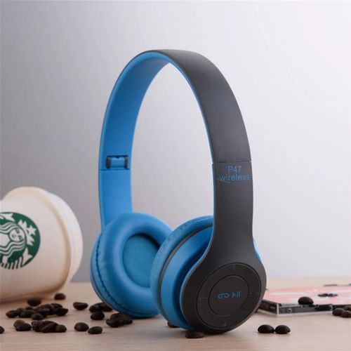 product_image_name-Generic-P47 Wireless Bluetooth Headphones ( 5.0+EDR ) - Gray/Blue-1