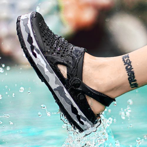 Flangesio Cool Summer Beach Sandals Men Water Shoes EUR Size 40 45 Quick Drying Men s Aqua Shoes PVC Clogs Slip On Lazy Slippers Comfortable Breathable Hollow Out Platform Sandals Black Best Price Onl...
