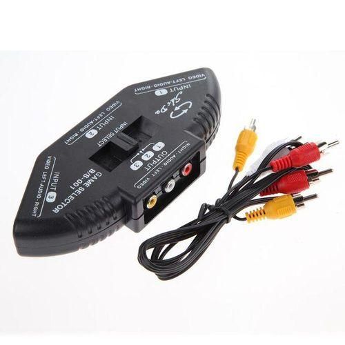 3Way Audio Video AV RCA Black Switch Selector Box Splitter With3RCA Cable RCA AV Switch Box For XBOX DVD PS2