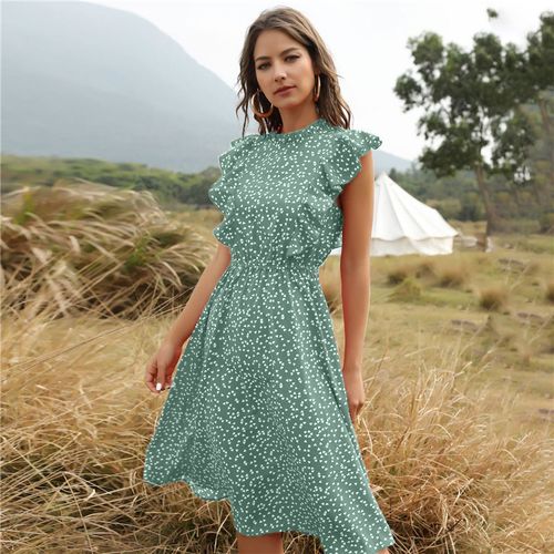 Fashion (Green)women Dress New Floral Printed Summer Butterfly