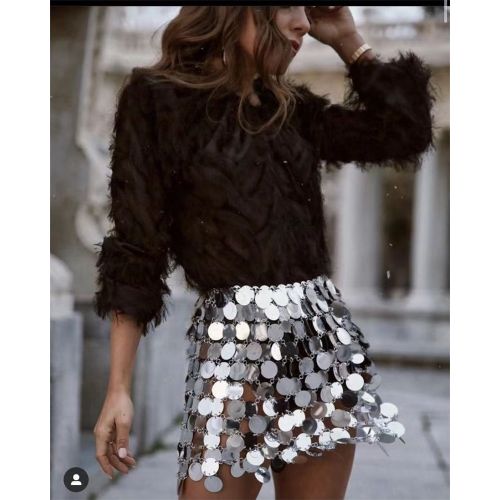 Fashion Women's Sequin Skirt Stainless Steel Metal Chain Plastic