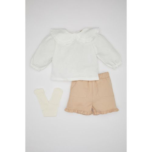 product_image_name-Defacto-Baby Girl Twill Blouse Shorts Socks 3 Piece Set-1