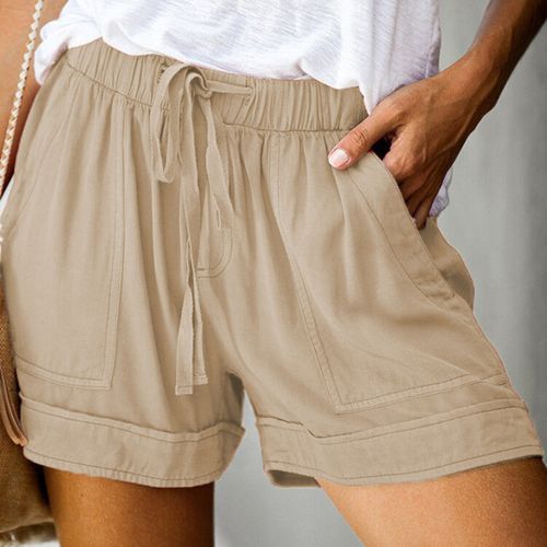 Women's elastic clearance waist khaki shorts