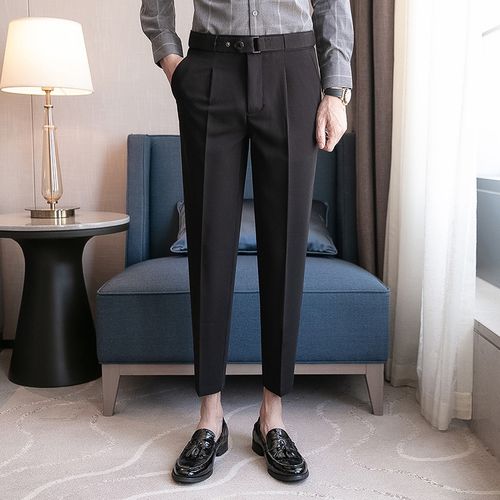 Amazon.com: FSYSM Autumn Men Solid Color Casual Pants Men Straight Slight  Elastic Ankle-Length Formal Trousers Men (Color : A, Size : 28 Code) :  Clothing, Shoes & Jewelry