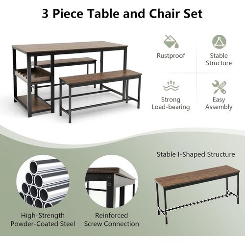 product_image_name-Generic-مجموعة طاولة طعام ومقعدين، طقم طاولة طعام للمطبخ مكون من 3 قطع مع حامل نبيذ، حامل أكواب ورف تخزين، أثاث طعام لفطور موفر للمساحة للمنزل وغرفة المعيشة والمطعم (خشبي)-5