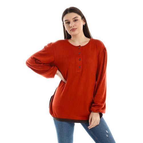 Kady Upper Buttoned Dark Orange Long Sleeves Top - image 3