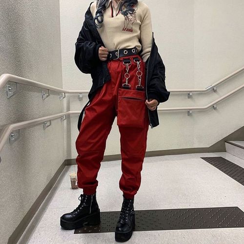 Fashion (Red)Ribbon Cargo Pants Women Plus Size Joggers Winter Sweatpants  Trousers Black Loose Wide Leg Sweat Pants Femme WEF @ Best Price Online