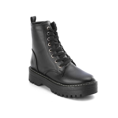 Buy Flat Double Closure Black Leather Ankle Boot in Egypt