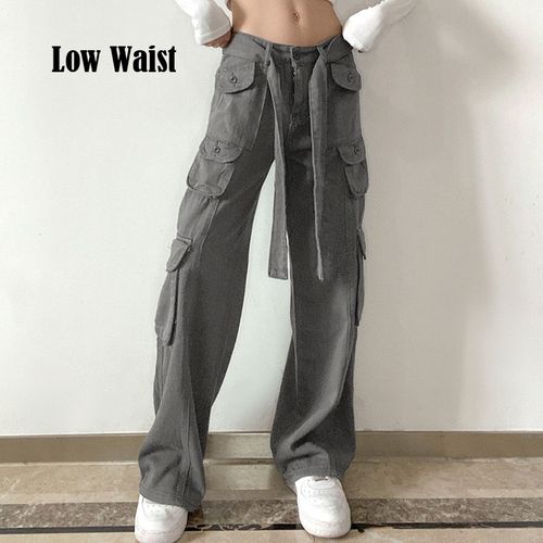 2023 Women Cargo Pants High Waist Loose Baggy Pockets 75% Cotton