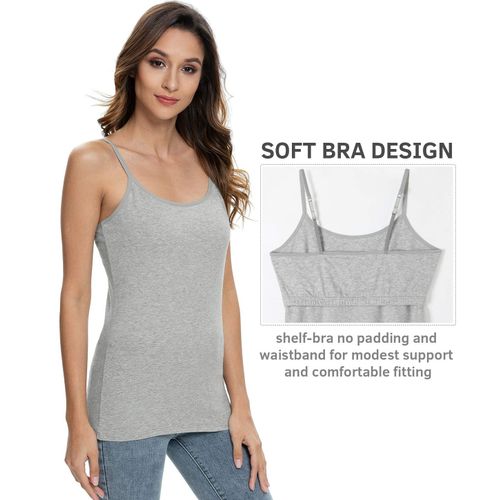 Women's Basic Spaghetti Strap Cami Camisole with Built-in Bra Pad Tank Top  Layer 