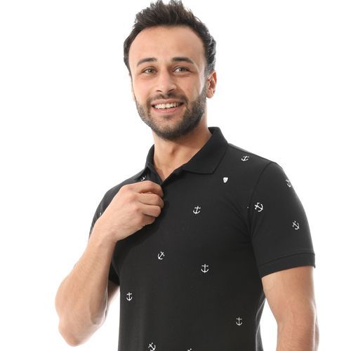 product_image_name-Andora-تي شيرت بولو بفتحة عادية بتصميم مطرّز - أسود-4