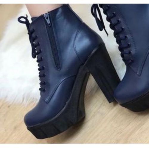 Buy General Leather Ankle Heeled Boot - Dark Blue in Egypt