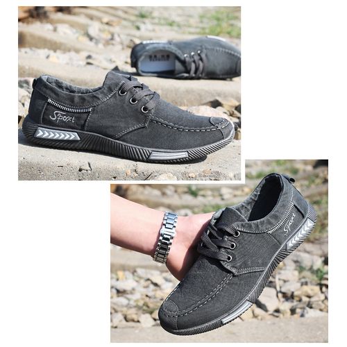 تسوق Canvas Men Shoes Denim Lace Up Men Casual Shoes Plimsolls Breathable Male Footwear Gray 9681