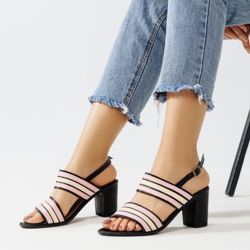 Buy Lifestylesh SN-520 Leather Heeled Sandal With Colored Straps - Black in Egypt