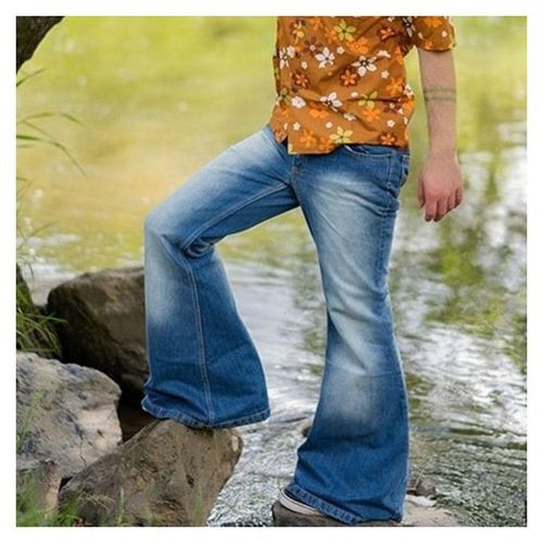 Men Big Flared Jeans Boot Cut Leg Trousers Loose Classic Denim
