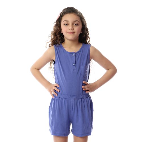 Buy Izor Girls Sleeveless Buttoned Jumpsuit With Elastic Waist - Purple in Egypt