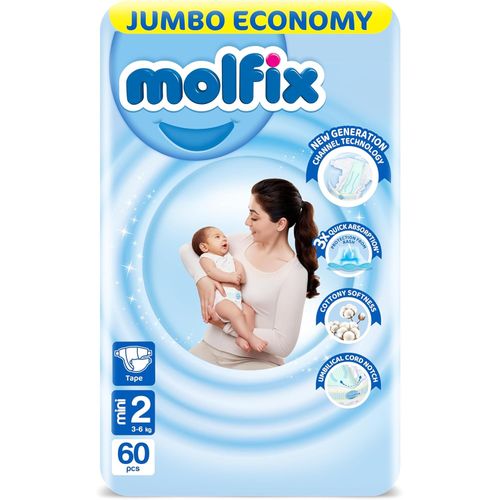 Buy Molfix Diapers Jumbo Pack Mini Size 2 - 60 PCS in Egypt
