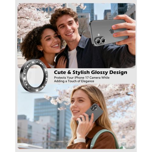 product_image_name-Generic-CloudValley Glitter Camera Lens Protector for iPhone 17, HD Anti-Scratch Tempered Glass, Shatterproof Metal Ring, Easy Installation, Glitter Black-7