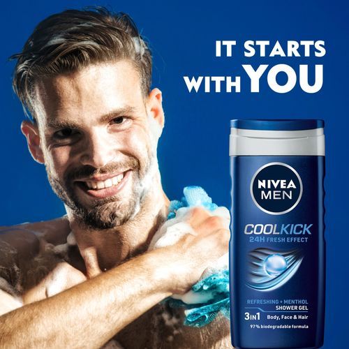NIVEA MEN Cool Kick Shower Gel, 24h Fresh Effect - Masculine Scent - 250ml