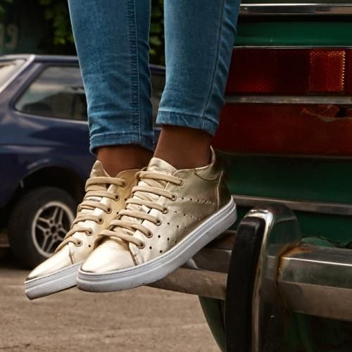 Buy Darkwood Genuine Leather Half Fashion Sneakers - Gold in Egypt