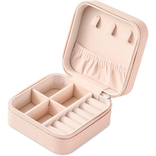 Portable Travel Mini Jewelry Box Leather Jewellery Ring Organizer Case Storage Gift Box Girls Women (pink).