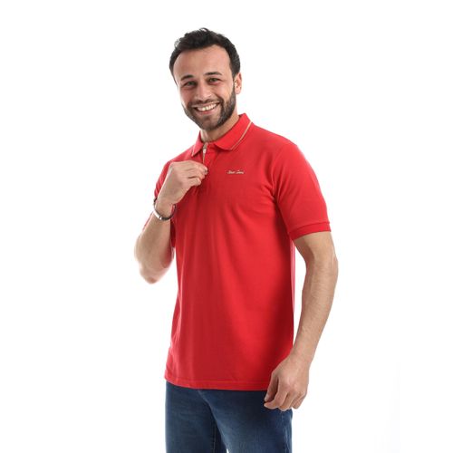 product_image_name-OLVER SAND-Coral Red Polo Shirt with Collar Line-2