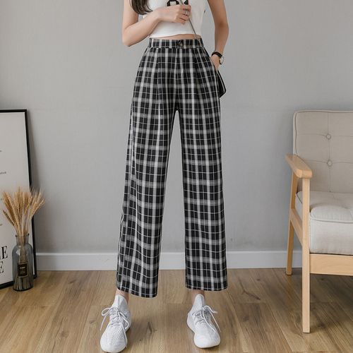 Fashion (black)Vintage Plaid Pants Women High Waist Plus Size Wide Leg  Casual Female Trousers Summer Joggers Clothes Streetwear WEF @ Best Price  Online