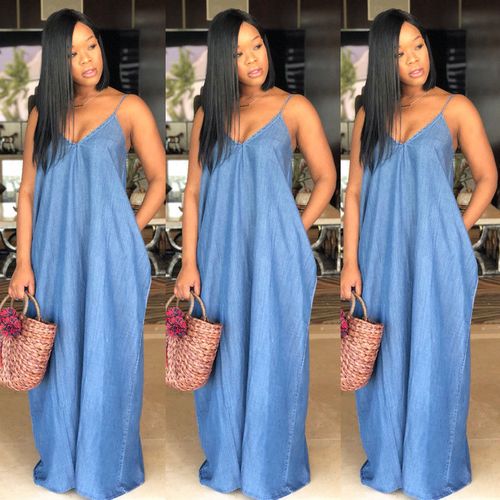 Fashion (Blue)Women Lady Boho Backless Women Ladies Baggy Denim