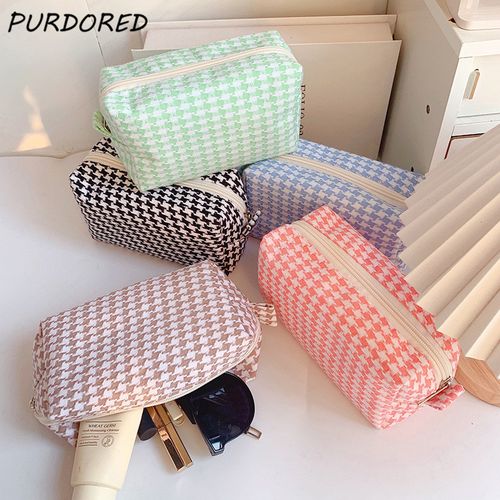 1pc Checkered Patterned Cosmetic Bag, Large Capacity Travel Makeup
