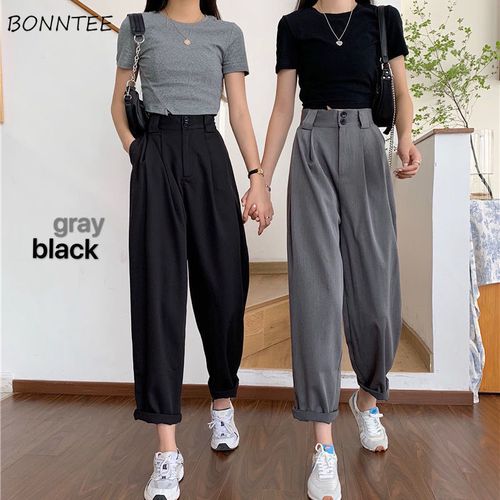 Fashion （black）Straight Pants Women BF Style Chic Trendy Ladies  Ankle-Length Trousers Summer New All-match College Classic Teens Pantalones  Hot WJu @ Best Price Online