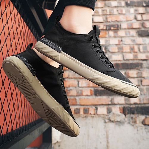 Buy Fashion Lace Up Canvas Shoes Men's Slip-On Casual Shoes Black in Egypt