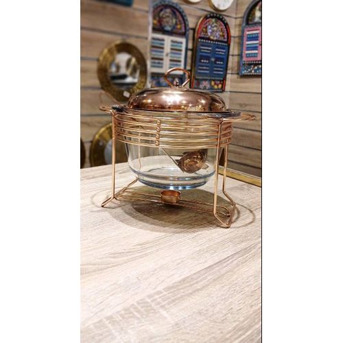 product_image_name-Generic-حله تقديم بايركس حراري بغطاء وحامل استيل بطلاء معالج من الخارج يوجد بالحامل مكان شمعه للتسخين الوانه تحفه ومعاها كبشه كمان نفس اللون سعه الحله 2 كيلو علي الاقل-2