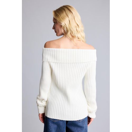 Defacto Regular Fit Basic Ribbed Knit Off-Shoulder Cardigan - image 5