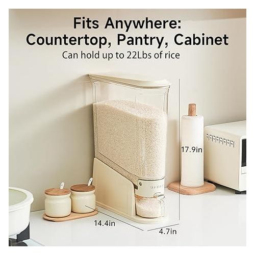 product_image_name-Generic-Rice Dispenser 22Lbs, Slim Rice Storage Container for Small Space, BPA-Free Clear Dry Food Dispenser Sealed Moisture Proof, Grain & Cereal Storage Bucket for Kitchen Pantry Household, Cream White-2