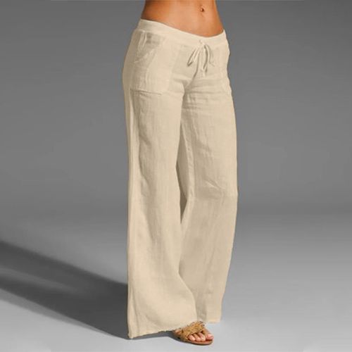 Fashion (02 Beige)Cotton Linen Wide Leg Pants For Women High Waist
