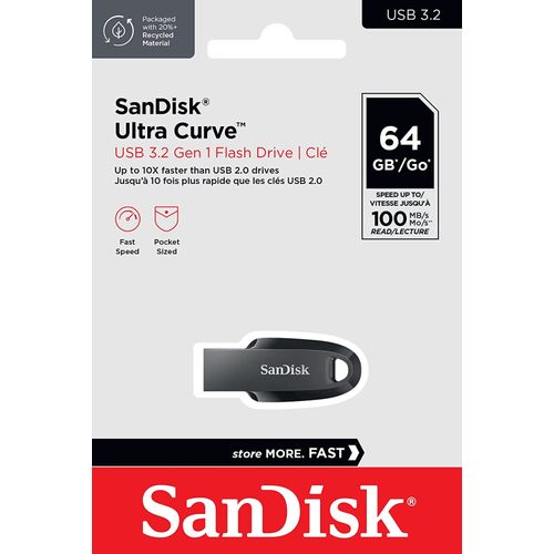 اشتري Sandisk 64GB Ultra Curve 3.2 Flash Drive 100MB/s SDCZ550 064G G46, Black في مصر