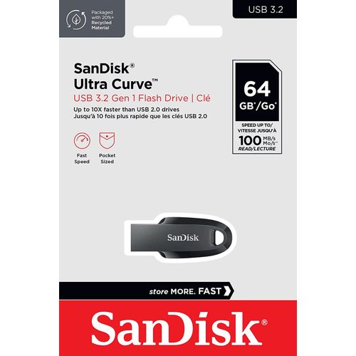 Buy Sandisk 64GB Ultra Curve 3.2 Flash Drive 100MB/s SDCZ550 064G G46, Black in Egypt