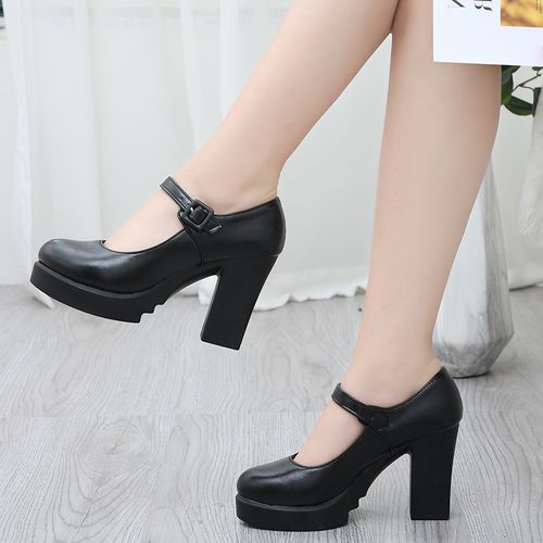 Fashion black New Arrival Women Classic Pumps Shoes Spring Summer Black Leather Mary Jane Heels Fashion Buckle Platform Shoes Woman Size 35 39 DON Best Price Online Jumia Egypt