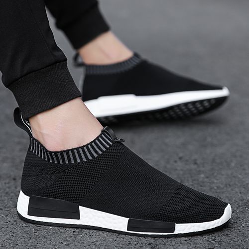 Generic Men Athletic Running Shoes Knitting Slip On Sneakers Black