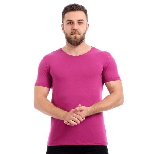 Buy Izor Basic Cotton V-Neck Solid Tee - Magenta in Egypt