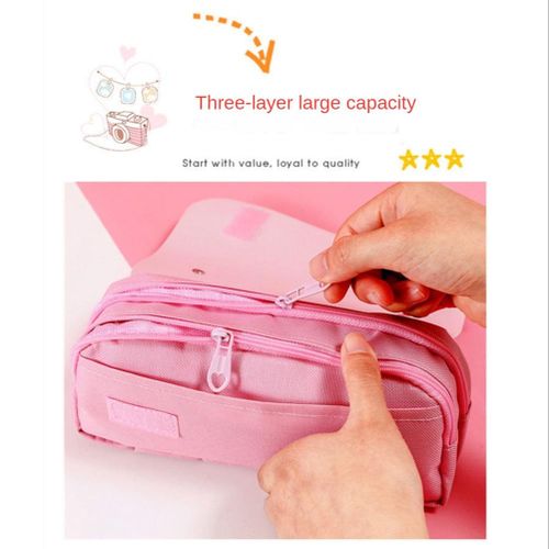 Cute Cat Decompression Pencil Case Big Pencil Box Portable Girls Pen Bag  Double Layer School Pouch