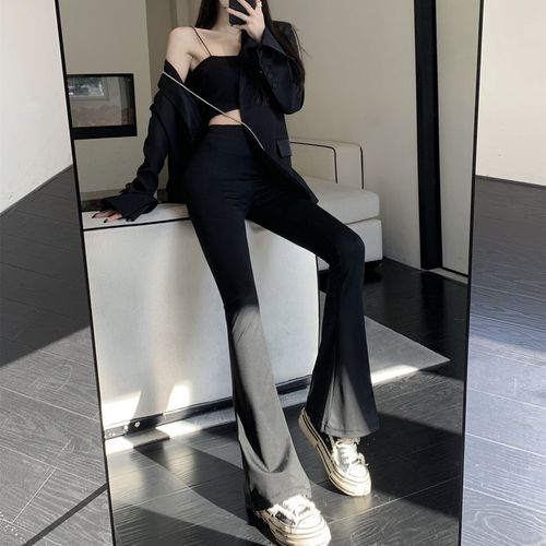 Fashion (Black)Spring Summer Black Flare Pants High Waist Black Vintage  Skinny Pants Fashion Casual For Women Streetwear Indie Solid Trousers DOU @  Best Price Online