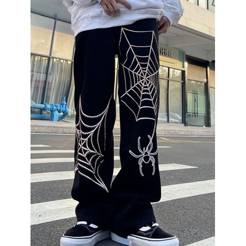 Y2k Jeans Mens Aesthetic Baggy Hip Hop Star Pants Denim Loose Goth Fashion  Streetwear Wide Leg Casual Trousers,A,S at Amazon Men's Clothing store