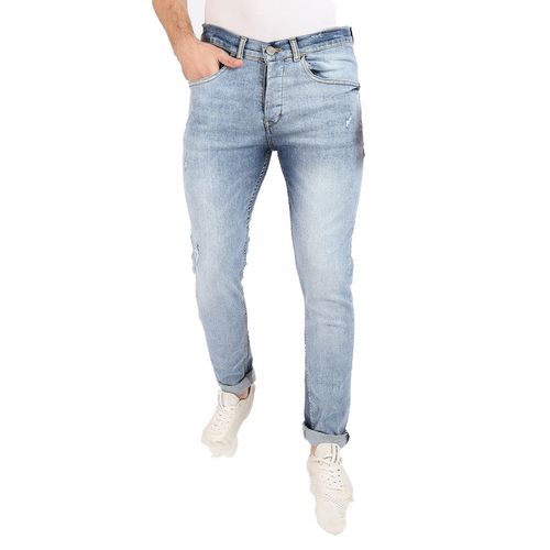 White Rabbit Slim Fit Cotton Jeans With Scratches - Ice Blue. @ Best ...