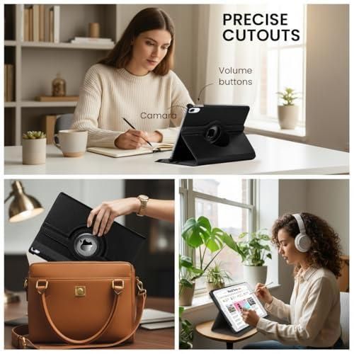 product_image_name-Generic-جراب iPad 10.9 2020، جراب iPad Air 4 2020، جراب جلدي ذكي دوار 360 درجة لحماية كاملة للجهاز، مزود بخاصية التشغيل/الإيقاف التلقائي، جراب iPad Air من الجيل الرابع/جراب iPad مقاس 10.9 بوصة (أسود)-5