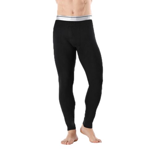 Generic (Thin Black)Mens Mid Waist Front Bulge Pouch Thermal Pants