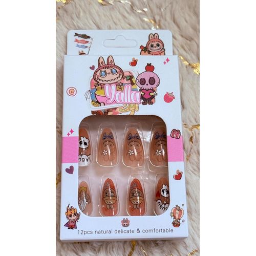 product_image_name-Generic-أظافر صناعية فنية عصرية للأطفال - 12 نمط مختلف - لمسة نهائية لامعة - أظافر تثبت بالضغط، (لون 1)-1