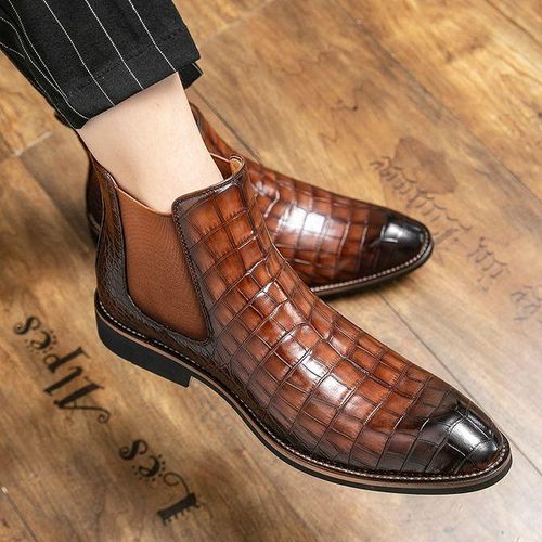 Generic Flangesio Elegant Chelsea Boots Men Shoes Superior Quality Snakeskin Pattern Leather Boots High Top Slip on Dress Formal Boots Luxury Male Shoes Brown Best Price Online Jumia Egypt